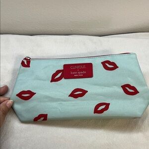 Kate Spade Clinique Cosmetic Bag with Red Lips on Light Blue